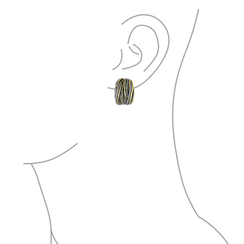 Two-Tone Crossover Stripe Clip On Earrings Wide Oxidized Silver Gold Plated