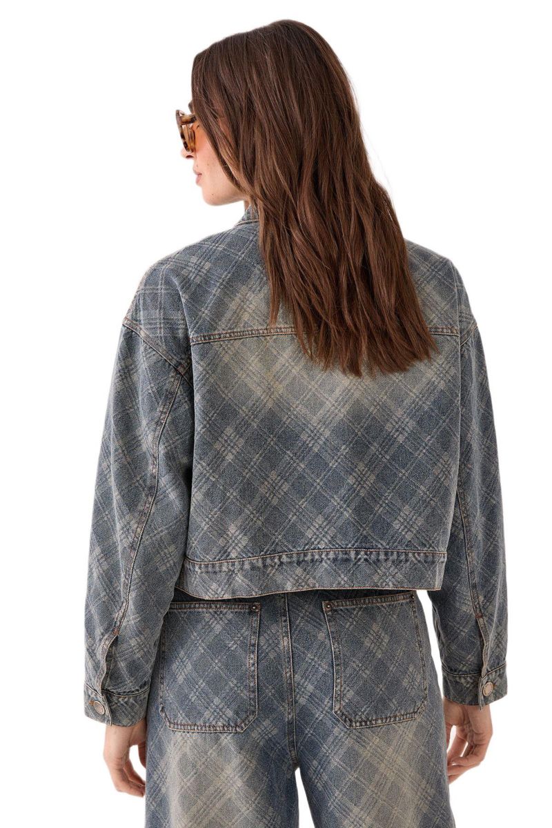 Women's Check Denim Distressed Jacket
