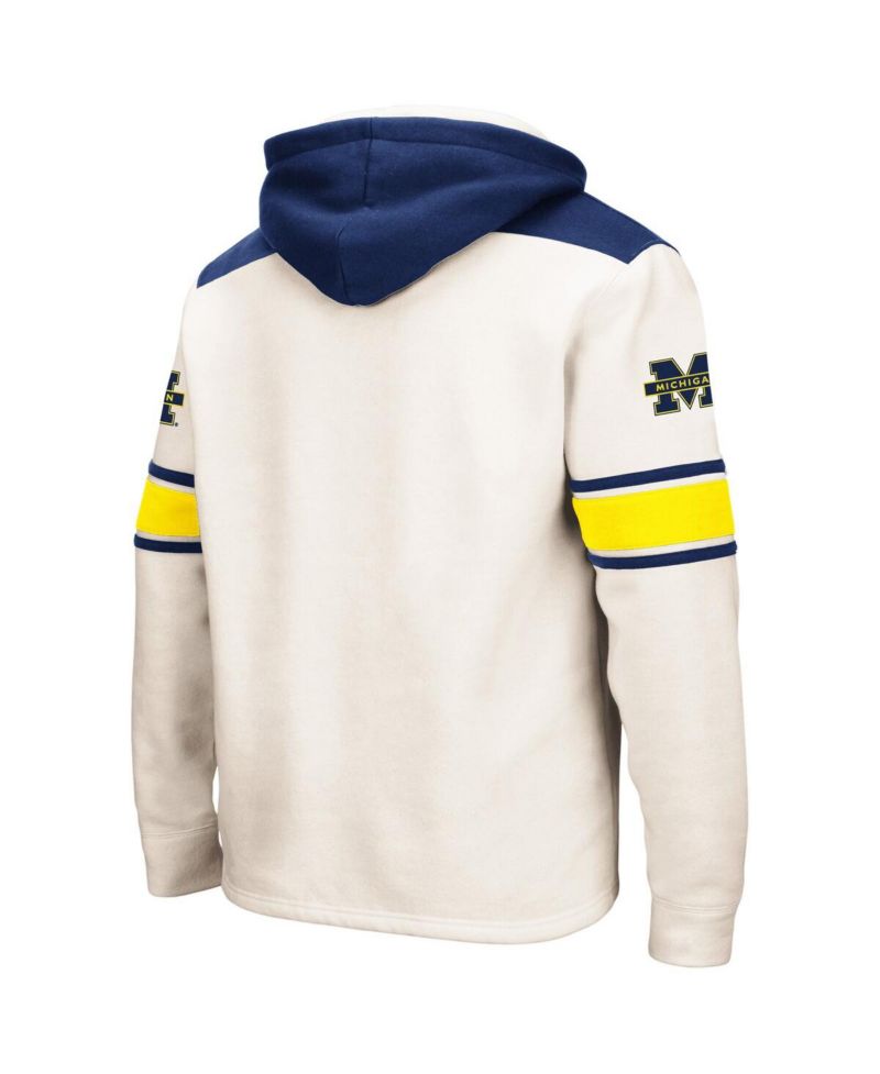 Men's Cream Michigan Wolverines Big and Tall Hockey Lace-Up Pullover Hoodie