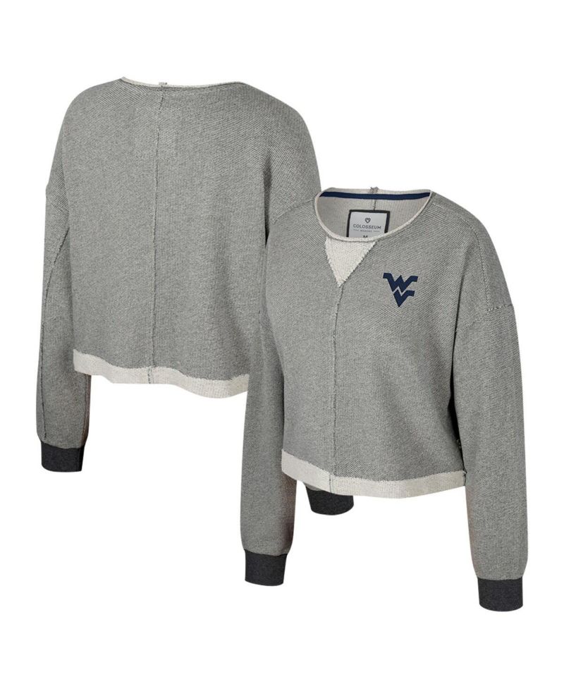 Women's Charcoal West Virginia Mountaineers Magnum Scoop Neck Cropped Pullover Sweatshirt