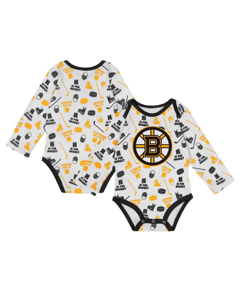 Baby Boys and Girls White Boston Bruins Quick Learner Long Sleeve Bodysuit