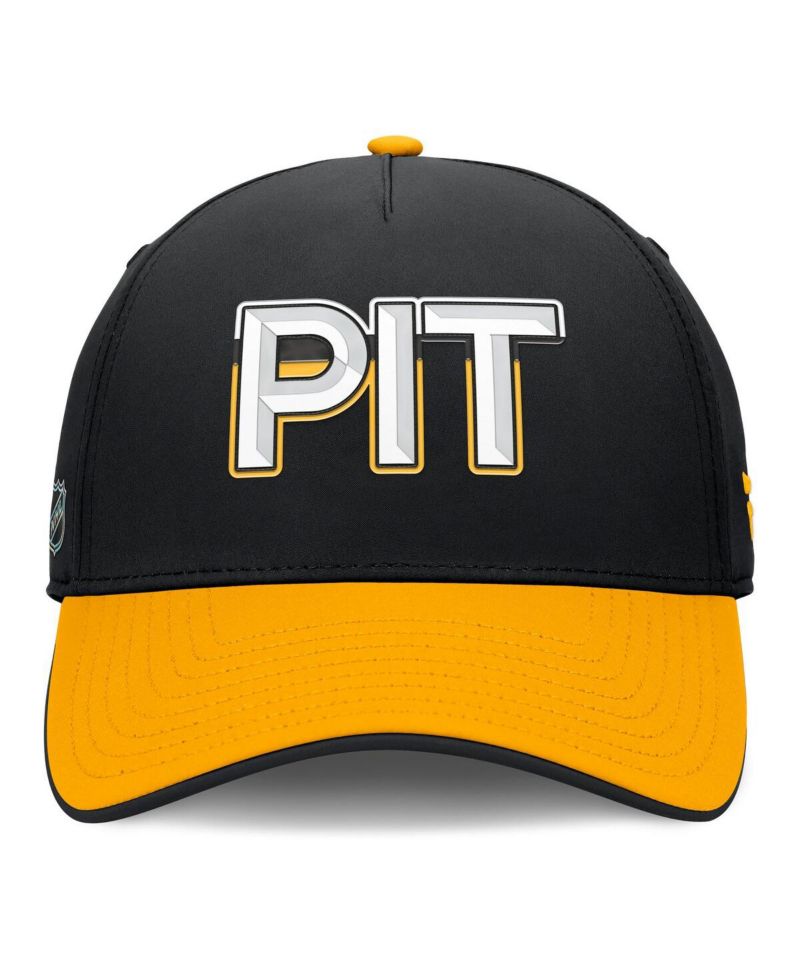 Men's Black/Gold Pittsburgh Penguins Authentic Pro Rink Team Code Flex Hat