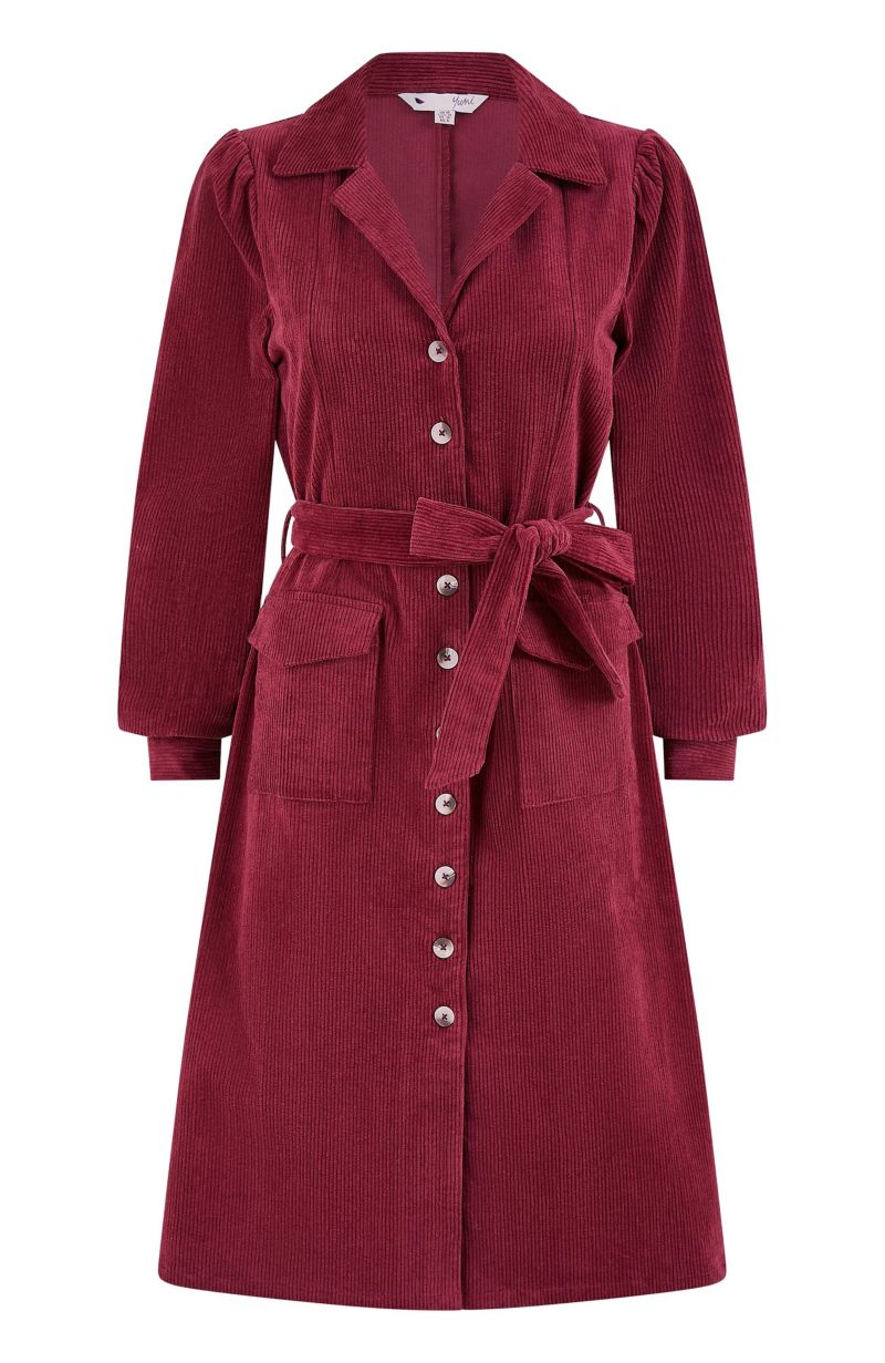 Women's Cord Midi Shirt Dress