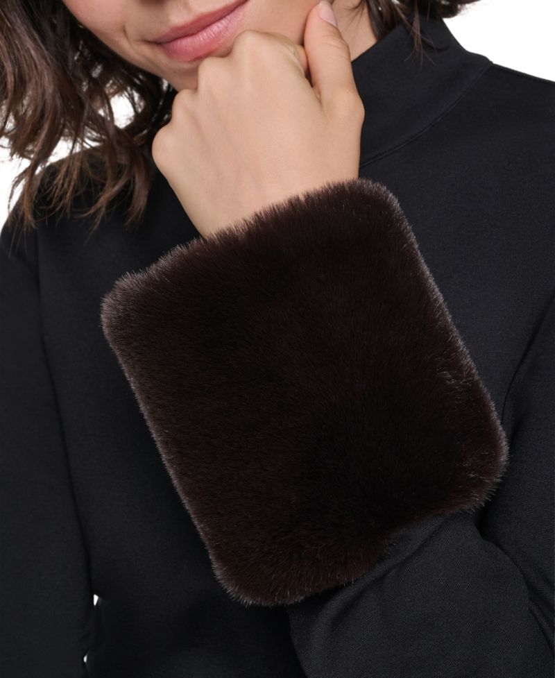 Women's Faux-Fur Cuff Mock Neck Long-Sleeve Sweater Dress