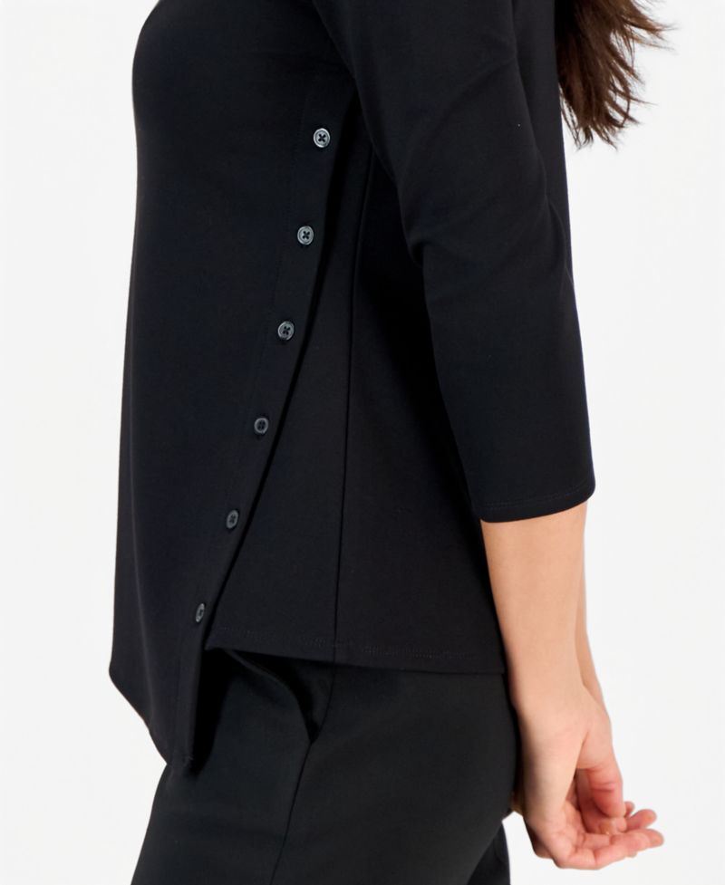 Petite 3/4-Sleeve Asymmetrical Button Top