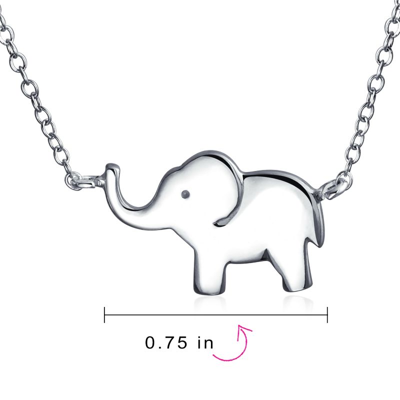 Zoo Animal Good Luck Elephant Pendant Station Necklace .925 Sterling Silver