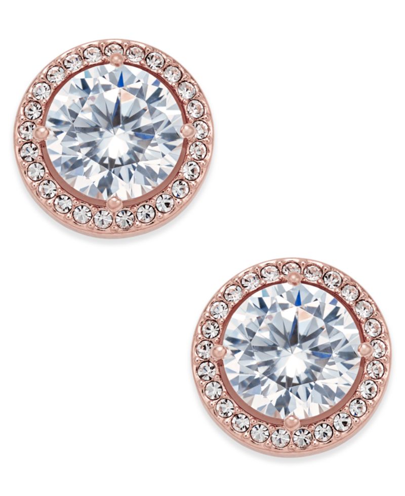 Rose Gold-Tone Crystal and Pav&eacute; Round Stud Earrings