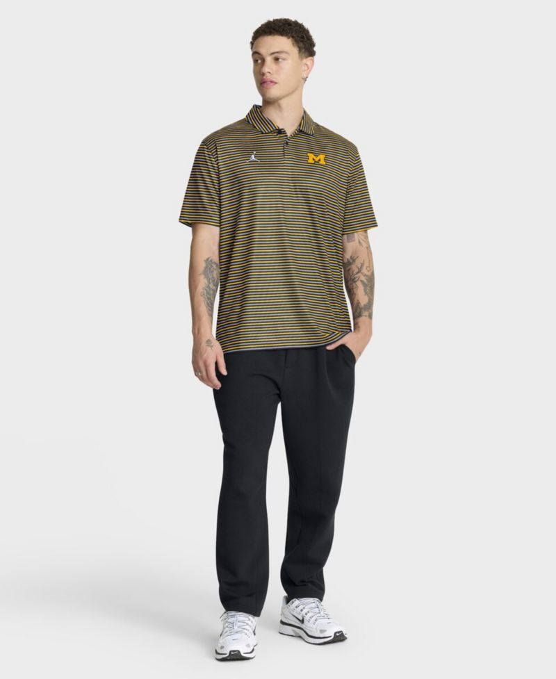 Men's Maize Michigan Wolverines 2025 Coaches Premium Tour Stripe Dri-FIT Polo Shirt
