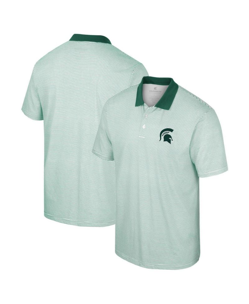 Men's White Michigan State Spartans Print Stripe Polo Shirt