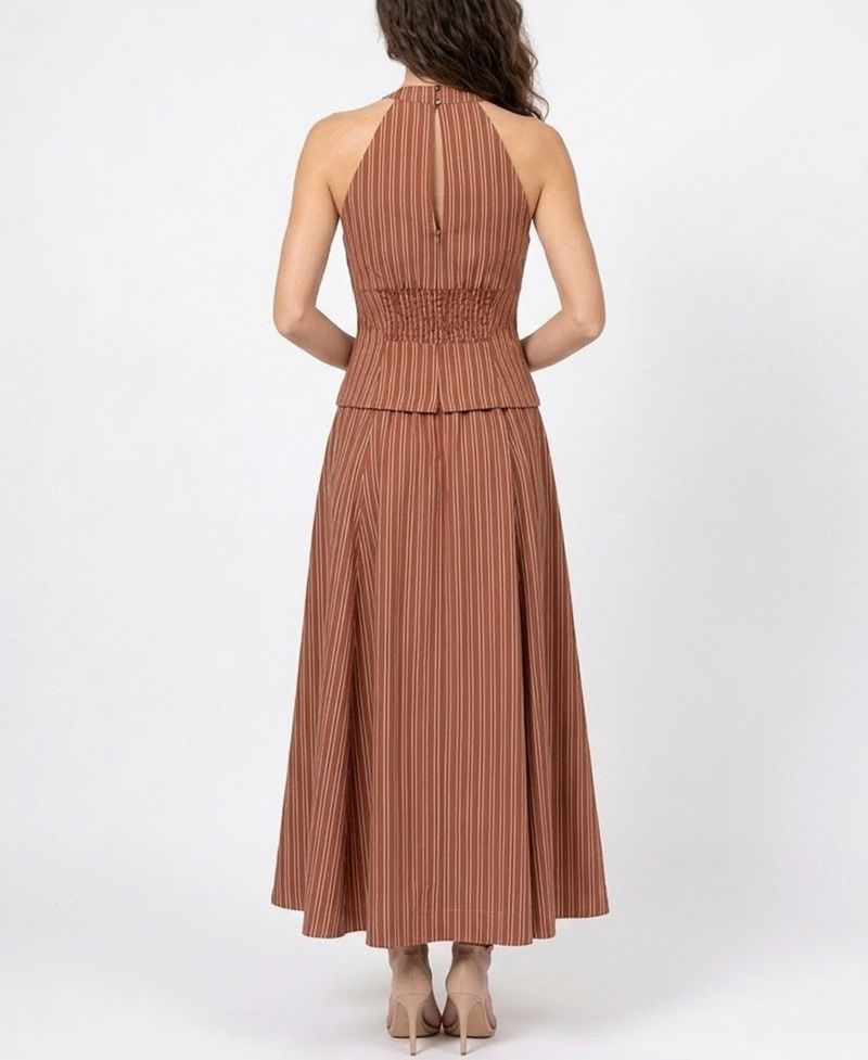 Women's Striped Drop Waist V-Neck Dress