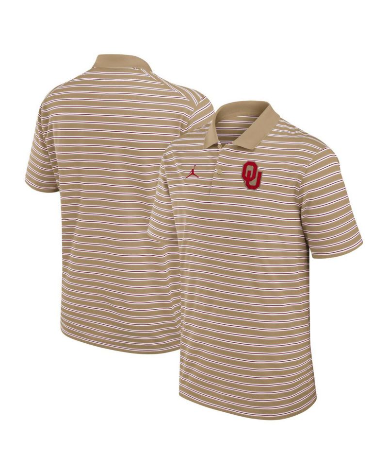Men's Tan/White Oklahoma Sooners Primetime Victory Striped Polo Shirt