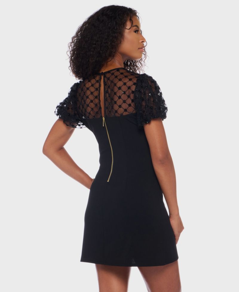 Juniors' Embellished Puff Sleeve Dress