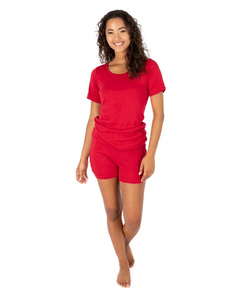 Womens Matching Family Two Piece Cotton Short Sleeve Shirt and Shorts Solid Color Pajamas