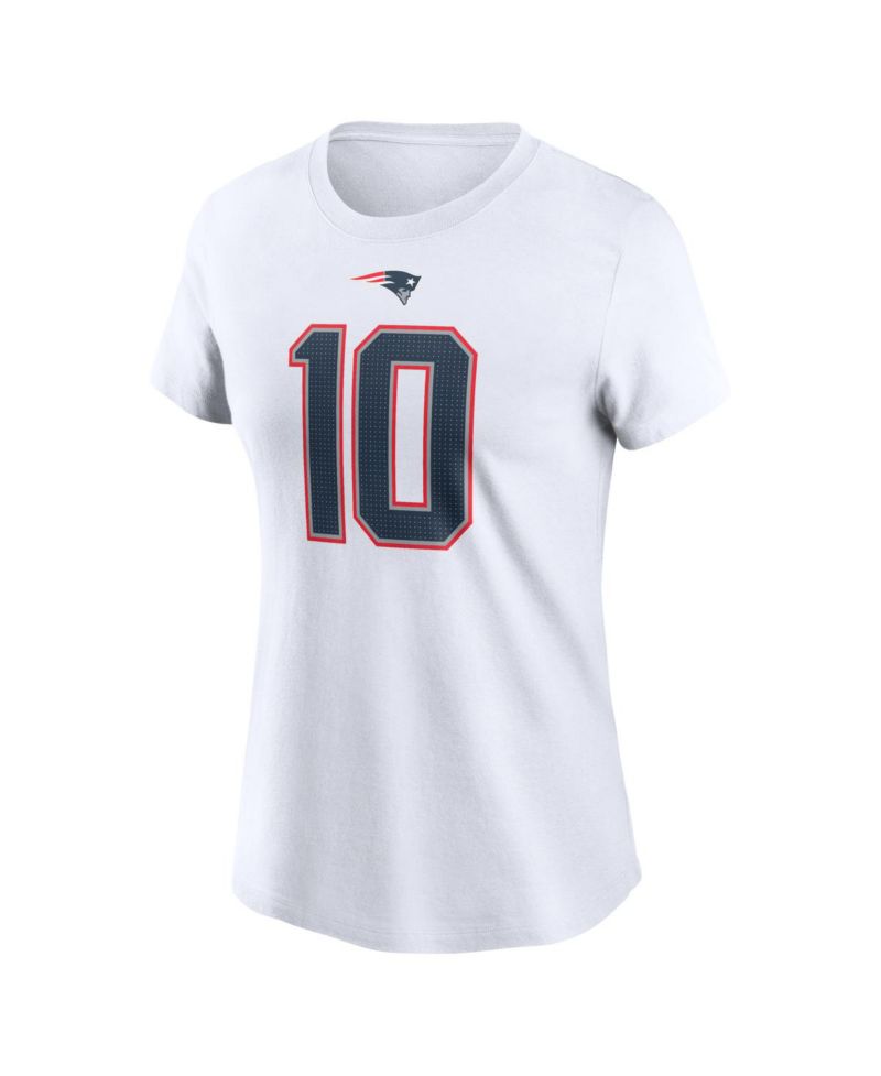 Women's Drake Maye White New England Patriots Player Name & Number T-Shirt