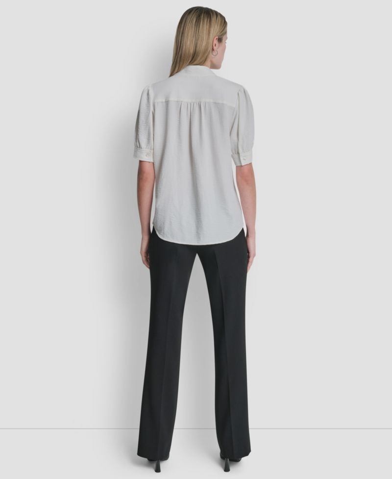 Women's Bell-sleeve Mandarin Collar Textured Blouse