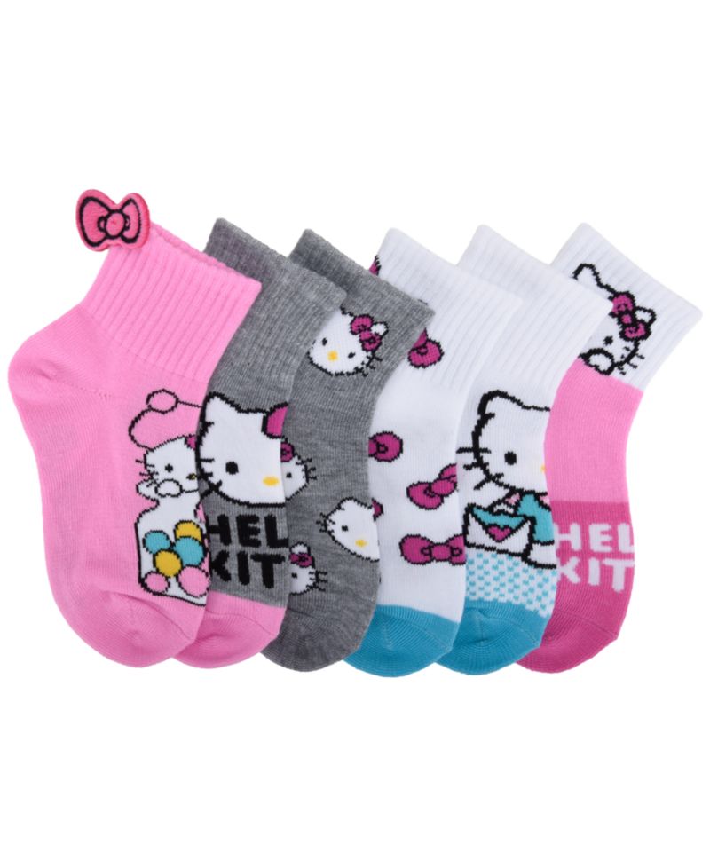 Girls' 4-16 Hello Kitty Ribbed-Cuff Ankle Crew Socks, 6-Pack