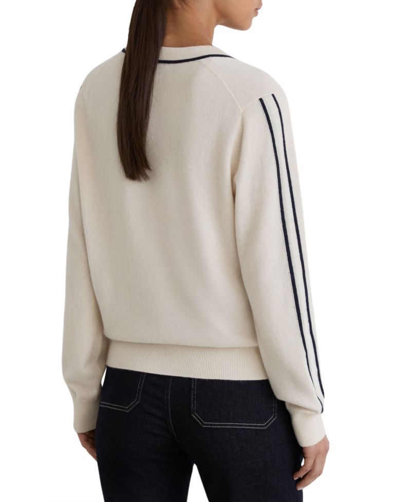 Women's Mila Wool-Blend with Cashmere V-Neck Stripe-Detail Sweater