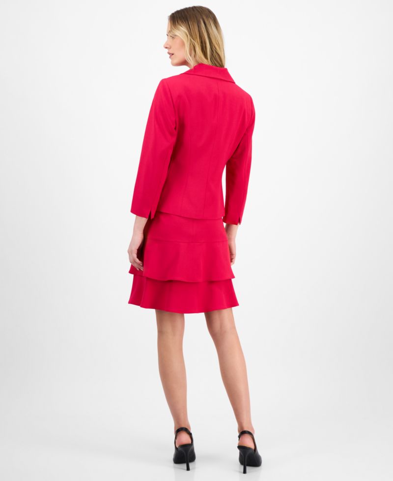 Women's Tulip Collar Jacket & Tiered 2 Piece Skirt Suit, Regular & Petite