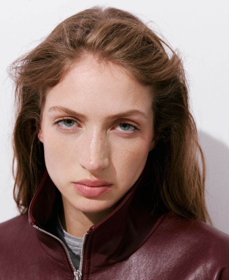 Women's Faux Leather Funnel Neck Jacket
