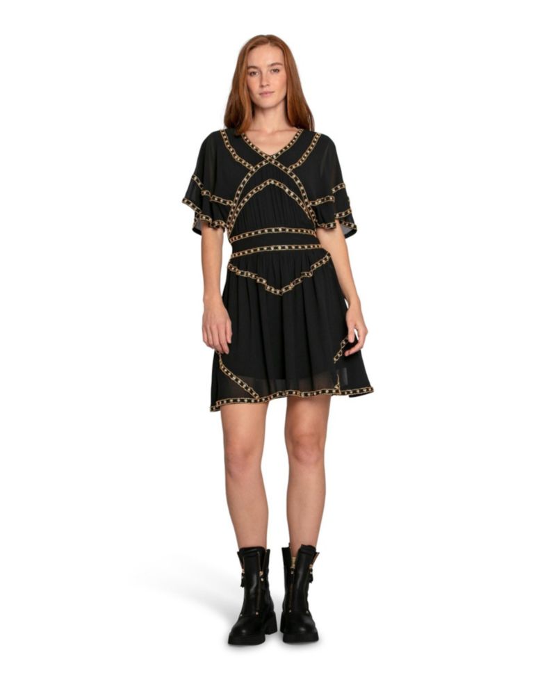 Golden Mark Beaded Trim Mini Dress
