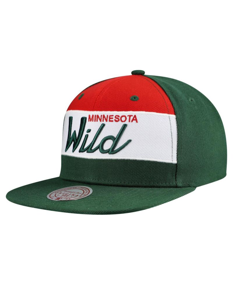 Men's Green Minnesota Wild Retro Script Color Block Snapback Hat