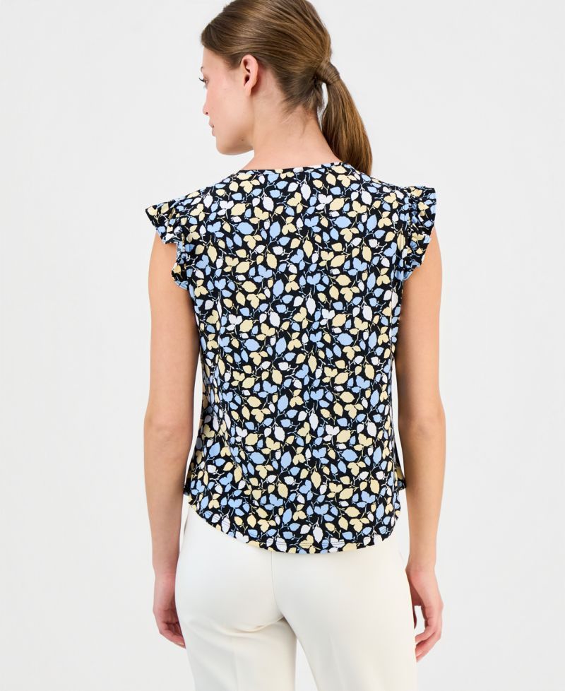Petite Short-Sleeve V-Neck Button-Front Top