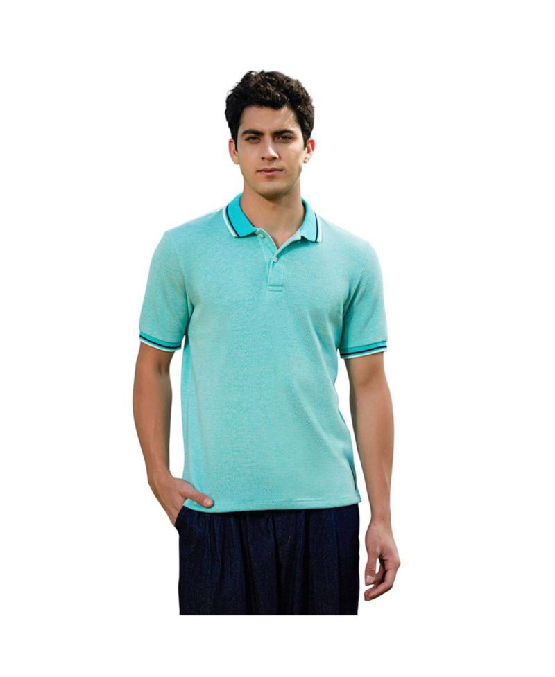 Men's Aqua Blue Multitrack Knit Polo T-Shirt