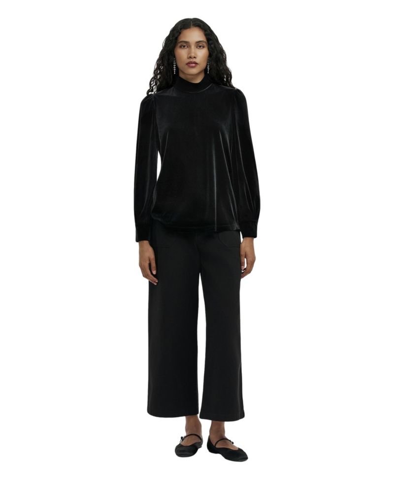Women's Clementine Velvet Balloon-Sleeve High-Neck Blouse