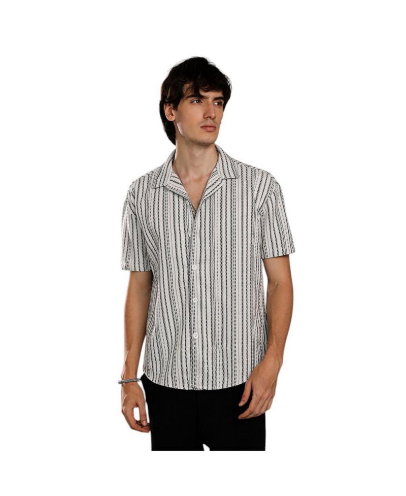 Men's Striped-Weave Oversized Shirt