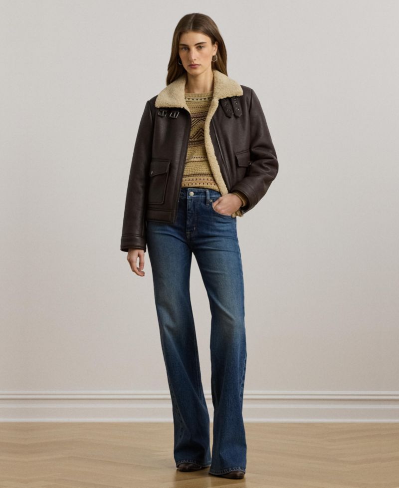 Women's Fleece-Collar Faux-Leather Jacket
