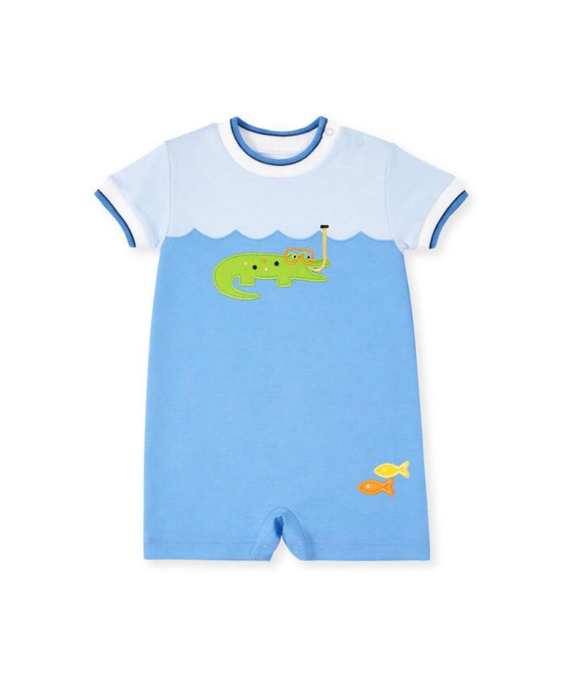 Baby Boy Knit Shortall With Scuba Alligator