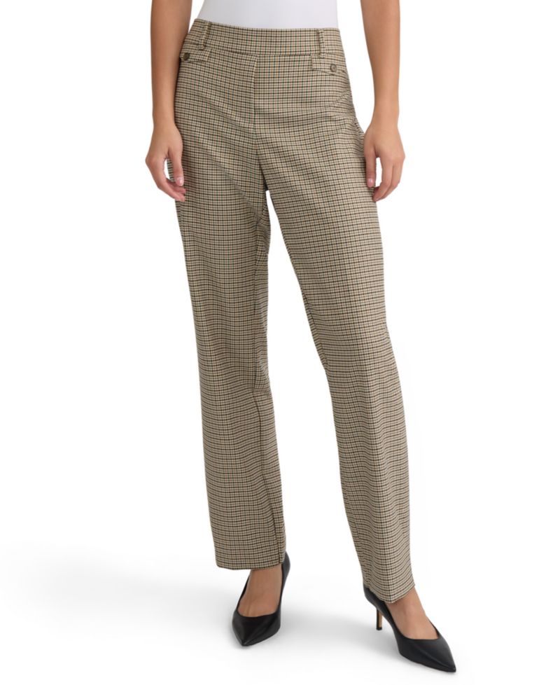 Petite Pull-On Plaid Straight-Leg Pants