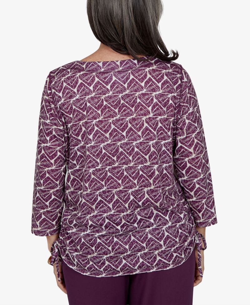 Petite Geometric-Print 3/4-Sleeve Blouse
