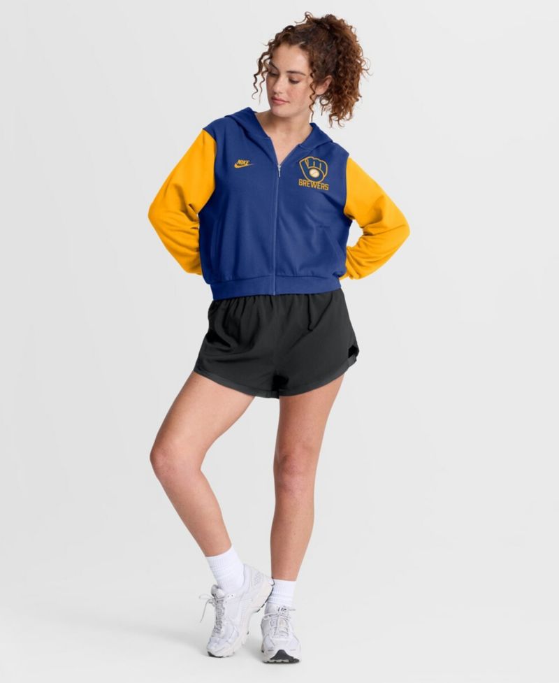 Women's Royal/Gold Milwaukee Brewers Cooperstown Collection Cropped Full-Zip Hoodie