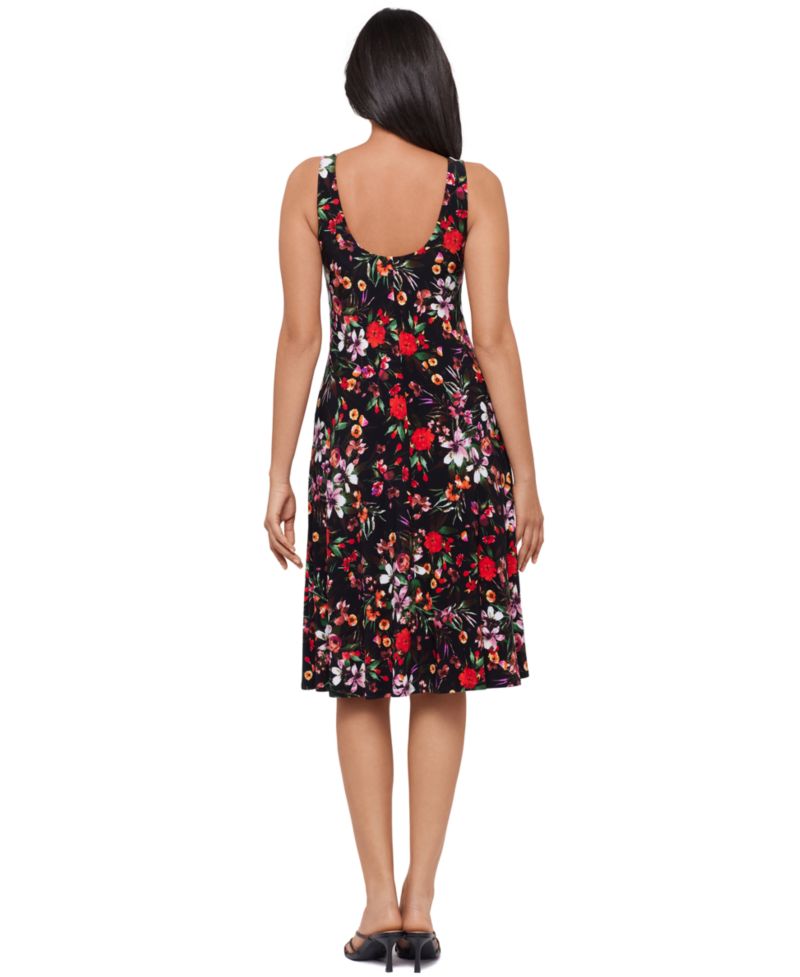 Women's Botanical Floral Scoop Neck Midi Shaping Dress