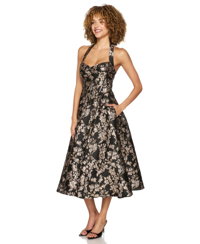 Juniors' Halter Corset-Bodice Midi Dress