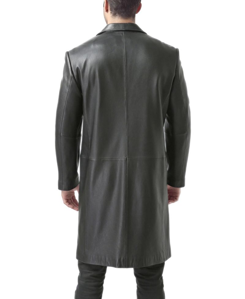 Men's Classic Leather Long Walking Coat - Short