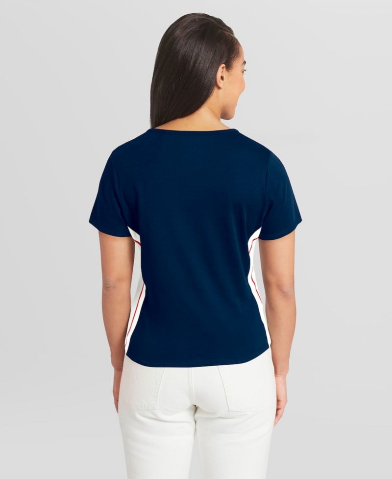 Women's Navy Boston Red Sox Notch Neck Cropped T-Shirt
