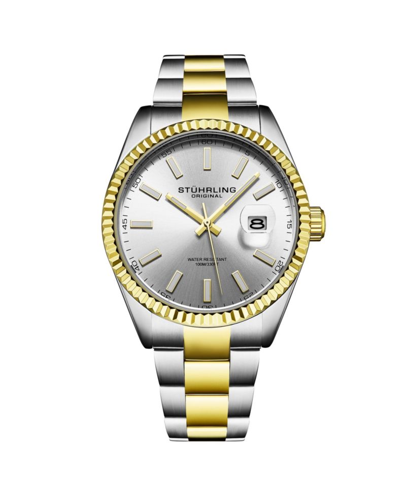 Vanguard 4069 Men s Quartz Watch – 42mm, Silver Dial, Two-Tone Bracelet, Fluted Bezel, Date, 100M Water Resistant