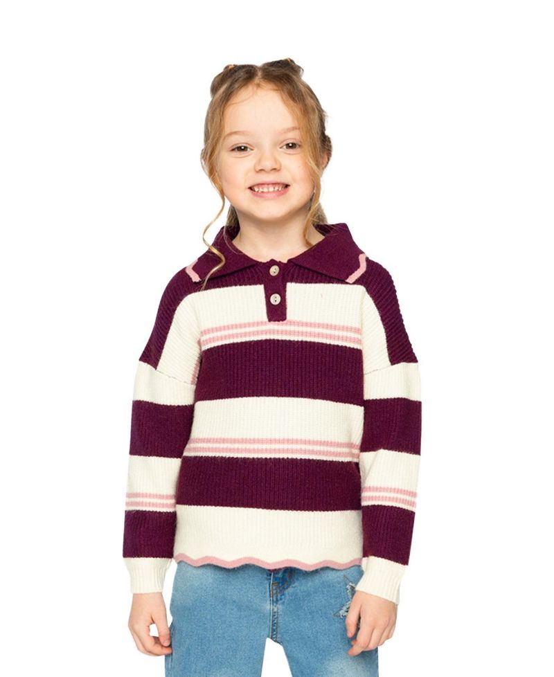 Little and Big Girl 6-14 Years Scalloped Collar Sweater