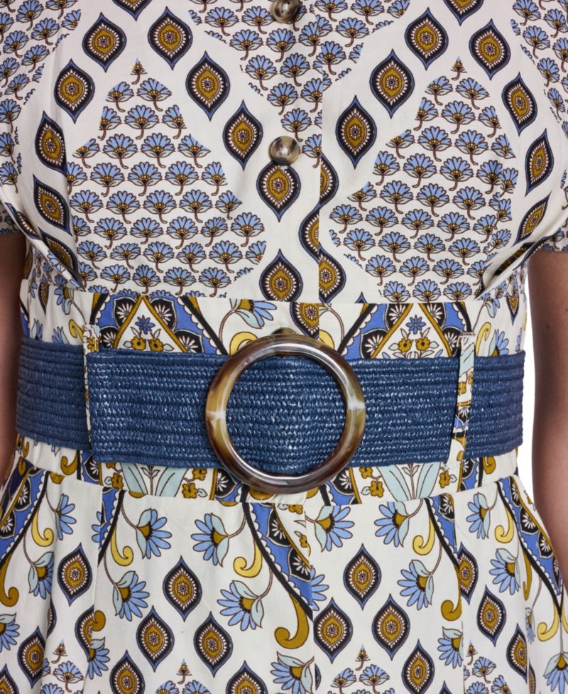 Petite Short-Sleeve Belted Collared Shirt-Dress