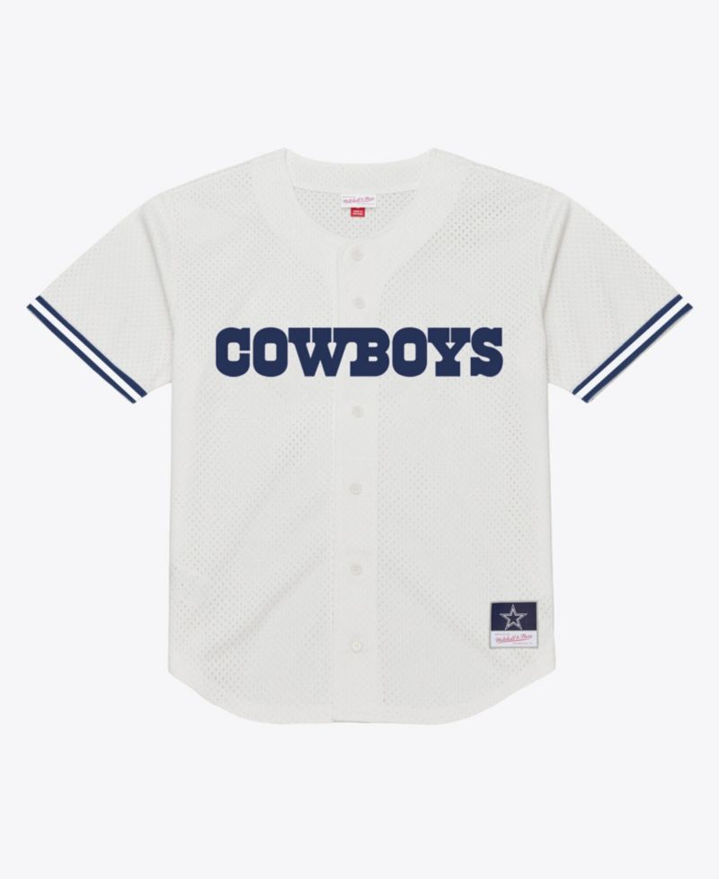 Men's White Dallas Cowboys Monochrome Mesh Full-Button Fashion T-Shirt