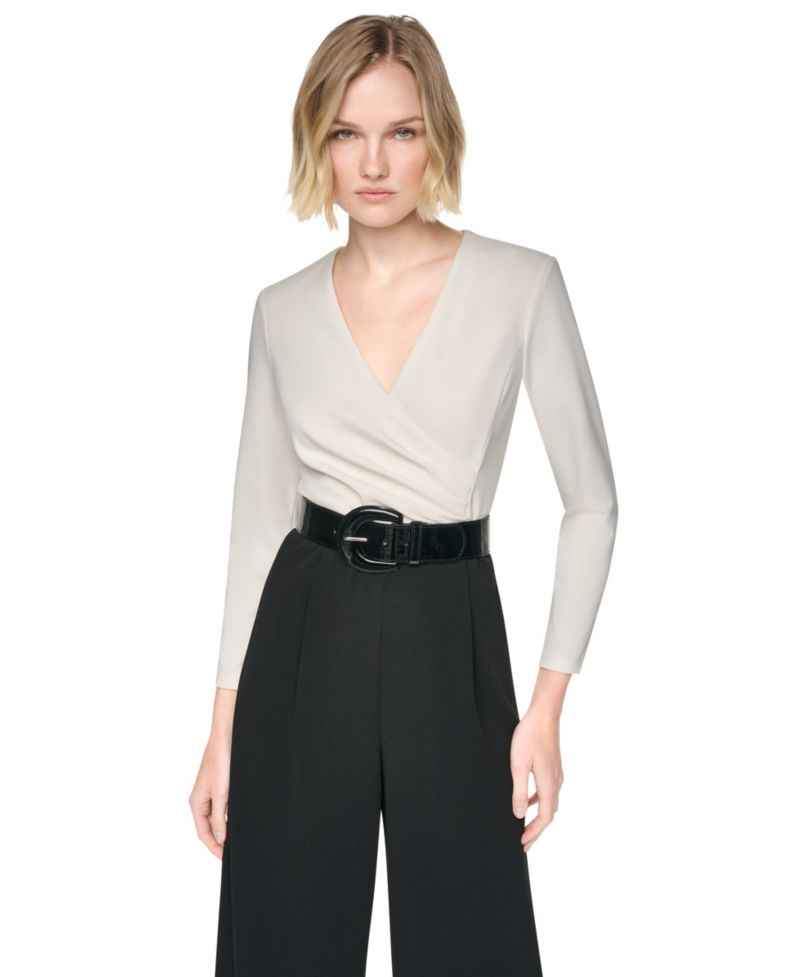Women's 3/4 Sleeve Wide-Leg Surplice Jumpsuit