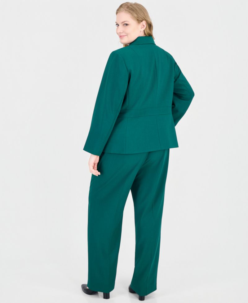 Plus Size Classic Fit Inset Waist Two Button Notch Collar Jacket and Wide Leg Pant, 2-Piece Set