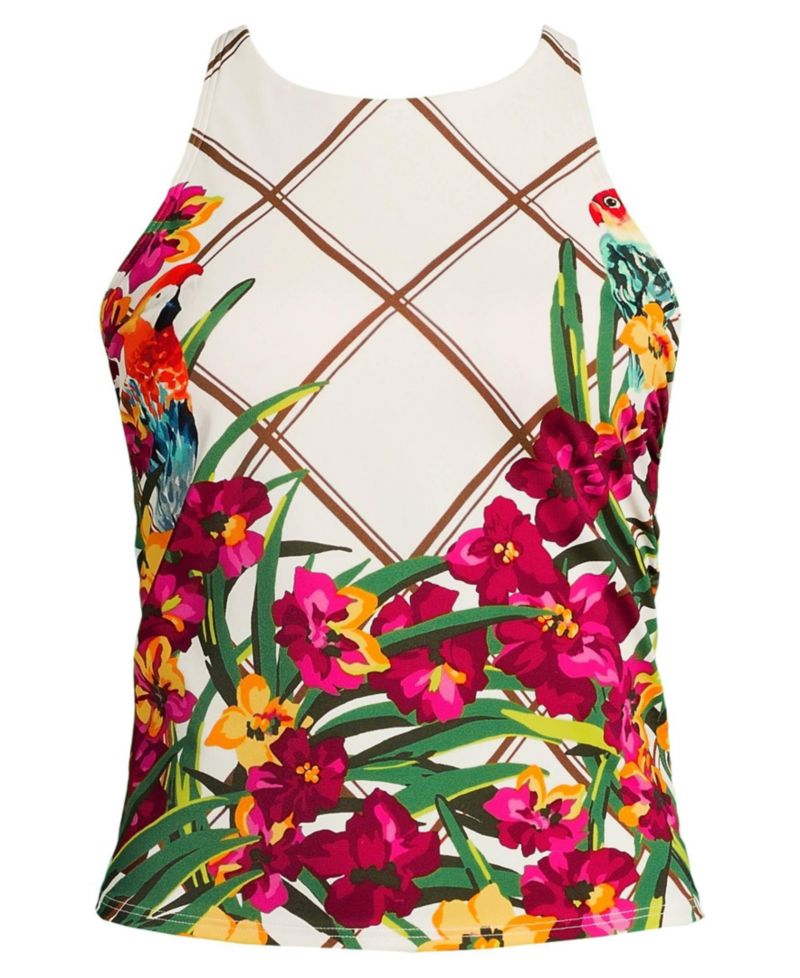 Women's Tugless High Neck Strappy Back Tankini Swimsuit Top