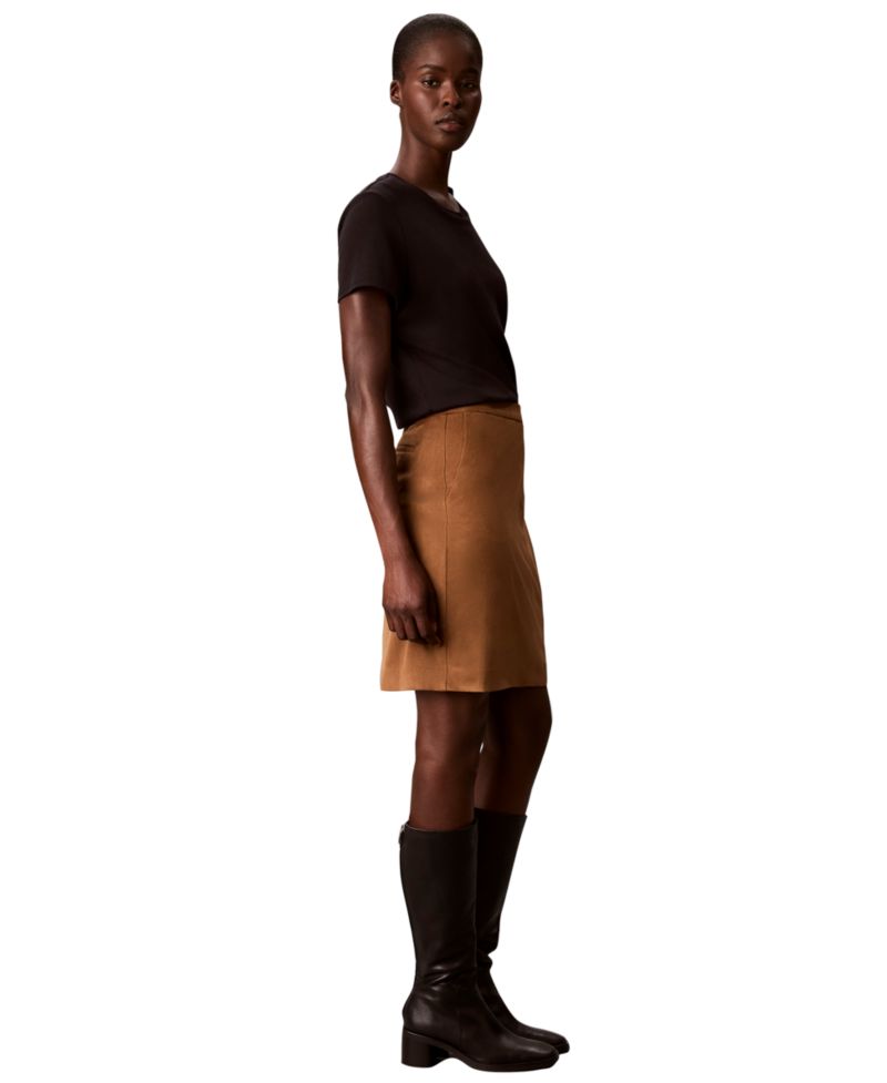 Women's High-Waisted Pencil Faux Suede Skirt with Pockets