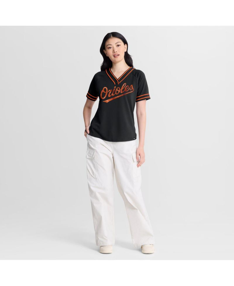 Women's Black Baltimore Orioles Diva Race Ahead Raglan V-Neck T-Shirt