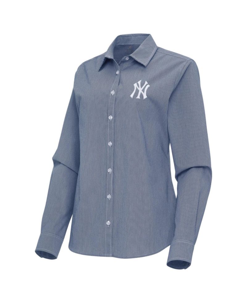 Women's Navy New York Yankees Porter Woven Long Sleeve Button-Up Shirt