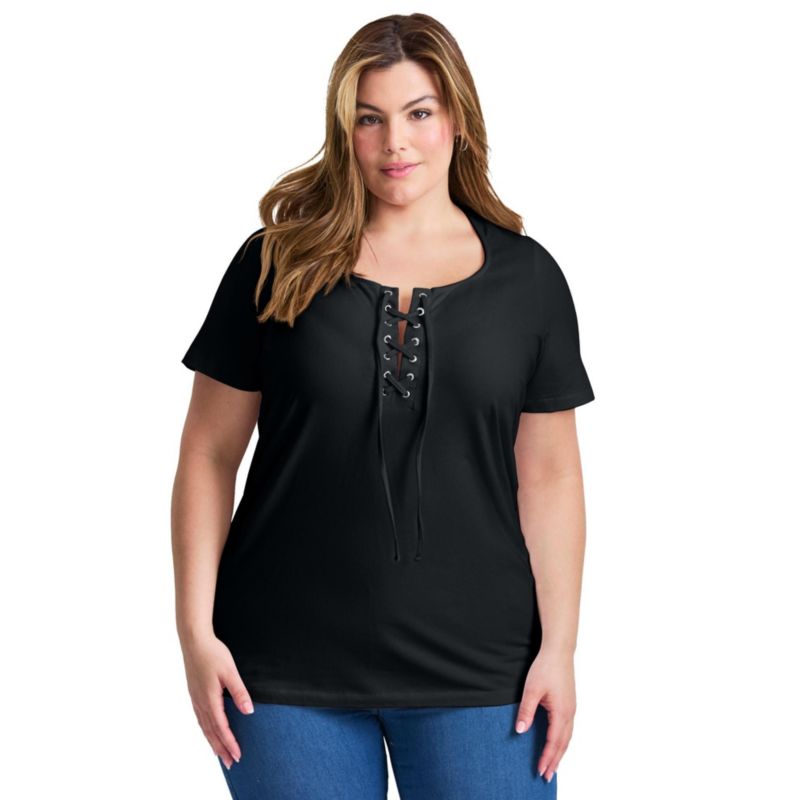 Women's Plus Size Lacing Detail Tunic Tee