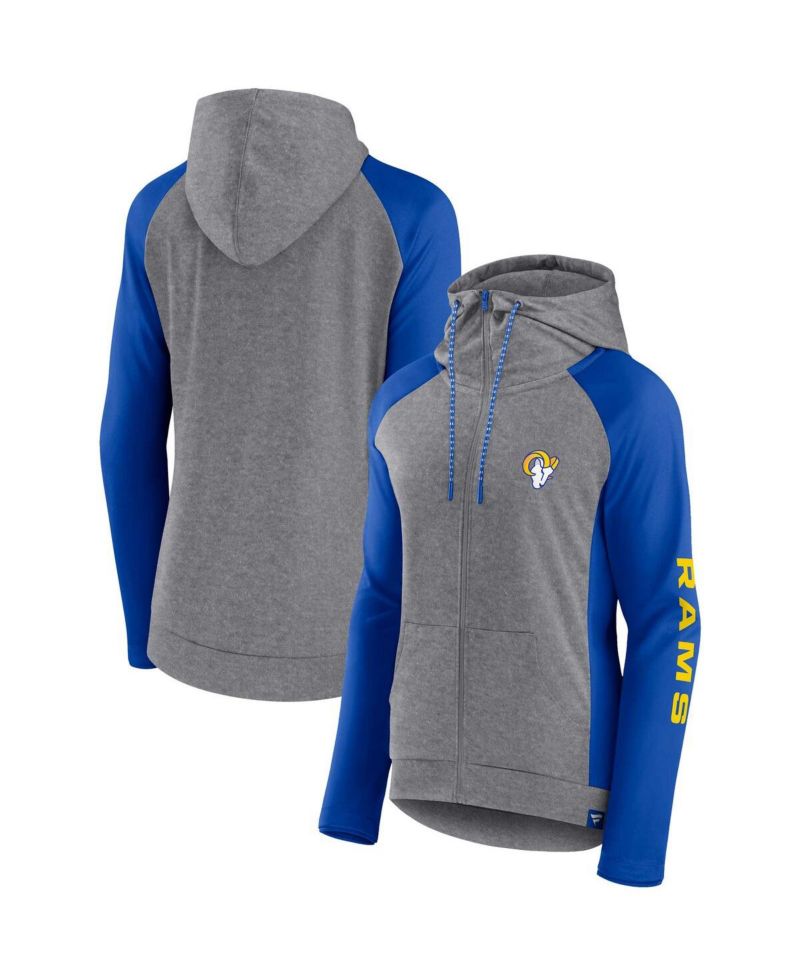 Women's Heather Gray, College Royal Los Angeles Rams Blind Side Lightweight Full-Zip Hoodie